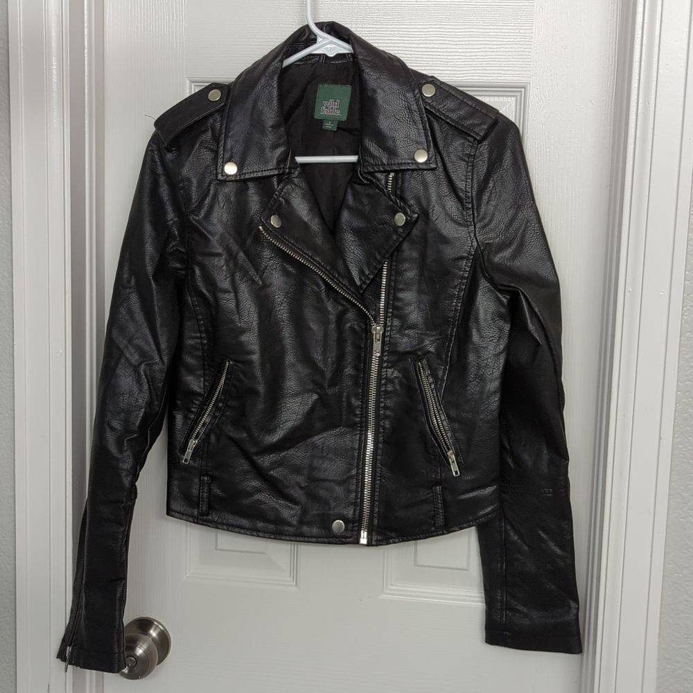 Black Wild Fable Faux Leather Moto Biker Jacket Size S